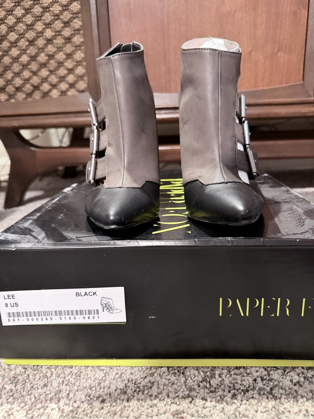 Paper Fox Gray and Black Buckle Ankle Boots